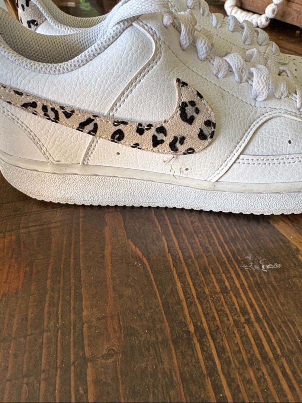 Nike Women’s White Low-Top Sneakers with Leopard Swoosh - Picture 3 of 6